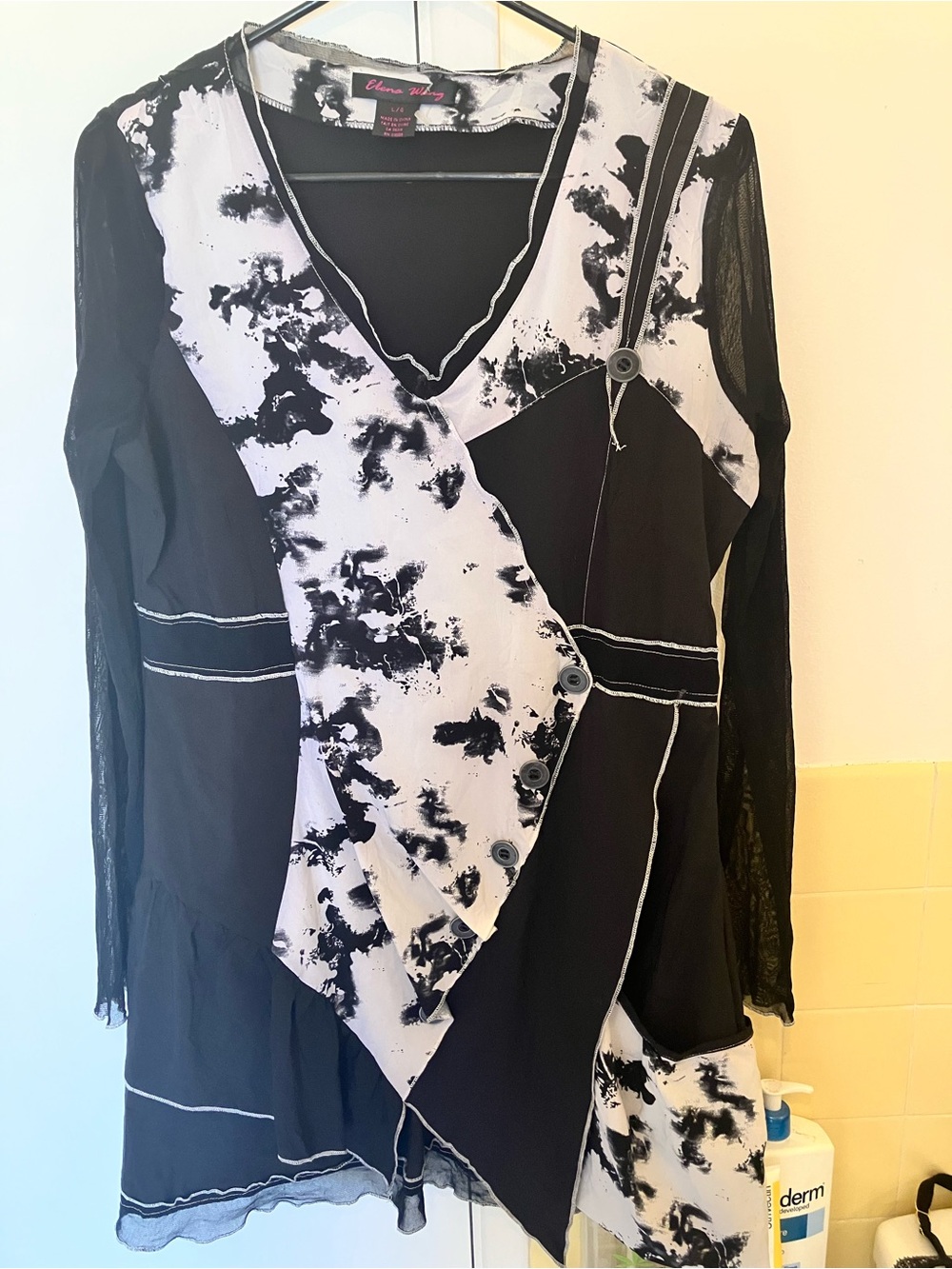 ELENA WANG Mesh Long Sleeve Top Size: Large